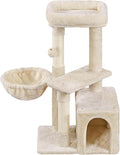Topeakmart Cat Tree Tower for Indoor Cats, 34.5in Cute Cat Tree Activity Center with Condo & Scratching Post, Multi-Level Cat Climbing Tower Play House w/Large Perch, Platform, Basket, Beige
