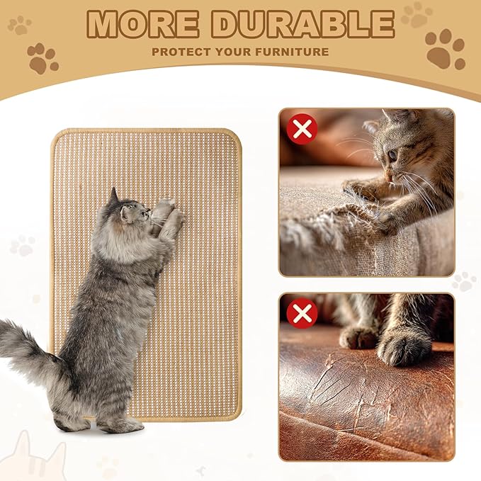 Cat Scratching Mat Sisal, Sisal Fabric Large Pet Scratching Pad for Indoor Cats with Adhesive Hook Loop Tape, Cat Scratching Rug Wall Scratchers (2pcs(15.7x23.6in))