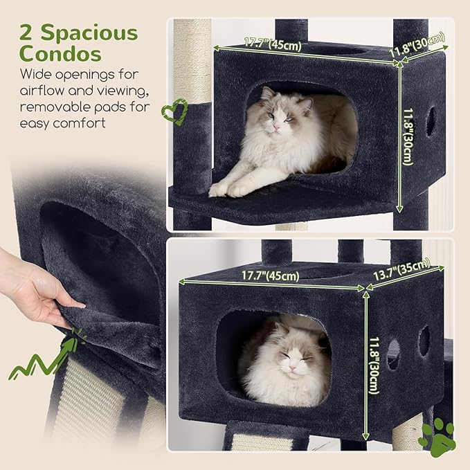 Globlazer Multi-Level Tall Cat Tower 83 inch Sturdy Extra Large Heavy Duty Cat Tree for Indoor Large Adult Cats Kittens with 2 Cat Condo, 8 Scratching Post, 2 Hammock, S83G, Dark Grey