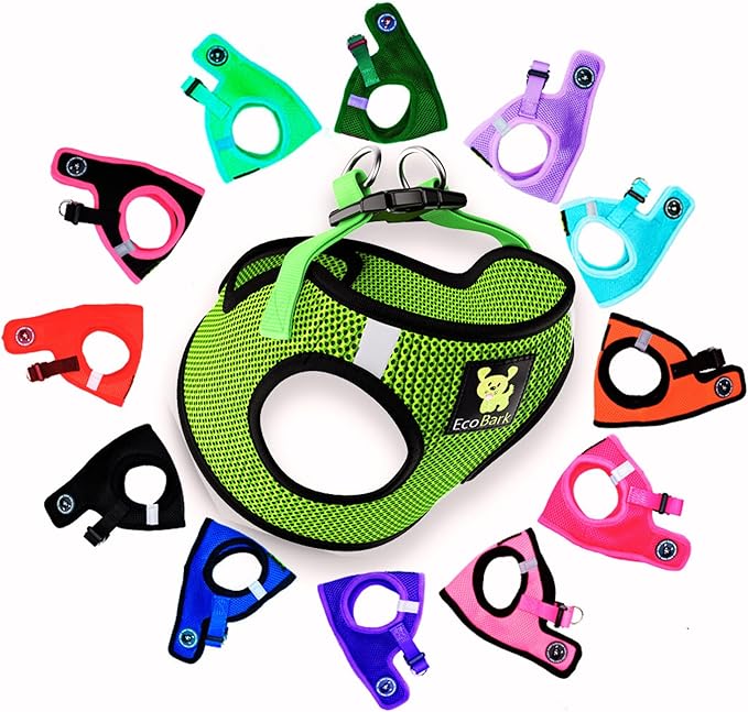 EcoBark Step in Dog Harness - Eco-Friendly Teacup Dog Harnesses for XXS, XS, and Small Dogs - Reflective and Adjustable Mini Body Halter Vest -Tiny Soft Mesh Toy Breed Harness (Neon Green, XXS)
