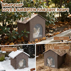 Outdoor Cat House Weatherproof, Insulated Cat Houses for Outdoor/Indoor Cats for Winter, Waterproof Feral Stray Cat Shelter with Door Curtain and Warm Cushion, Easy to Assemble, Brown
