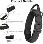 DAGANXI Tactical Dog Collar, Adjustable Military Training Nylon Dog Collar with Control Handle and Heavy Metal Buckle for Medium and Large Dogs, with Patches and Airtags Case (L, Black)