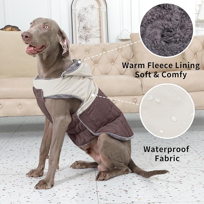 Detachable Hooded Dog Coat with Harness for Medium Dogs,Super Warm Fleece Puppy Jacket for Cold Winter Doggie Coats,Brown L