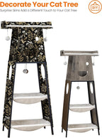 Modern Wood Cat Tree for Indoor Large Cats, 56 Inch Tall Cat Tower with Perch Bed, Multi-Level Trees with 2 Hammock, Cat Condo, Scratching Board, Removable Pads, Cat Furniture, Greige