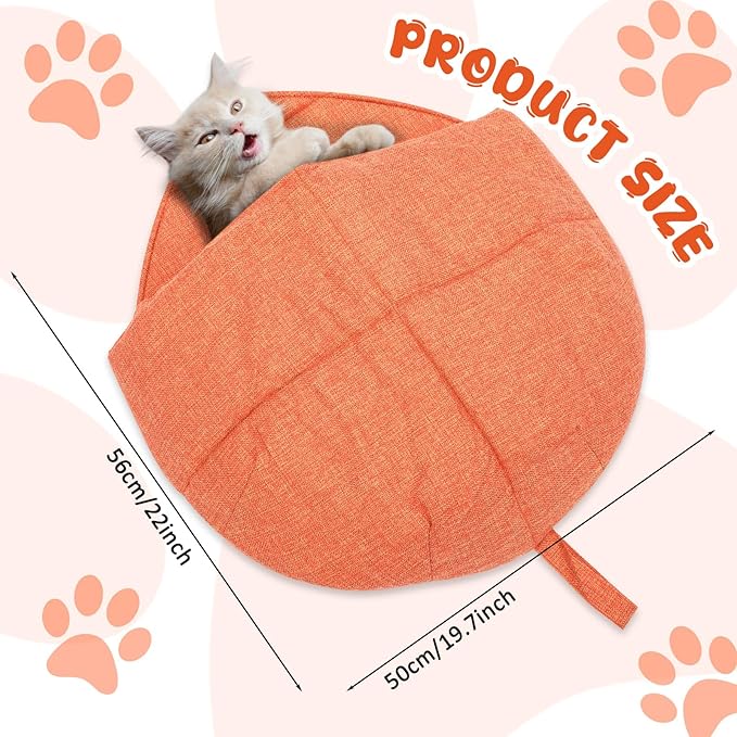 2 Pcs Cat Sleeping Bag, Linen Fabric Nest Cat Bed Cave Leaf Cuddle Covered Pet Hide Cozy Hood Burrowing Zone Soft Durable Washable with Nonslip Bottom for Indoor Puppy and Kitten(Orange)