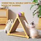 Stylish Triangle Cat Scratcher – 3-Sided Scratching Board with 2 Interactive Ball Toys, Durable Cardboard Cat Furniture for All Cats/Kittens (Modern Aesthetic, Sleek Design)