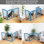 ZJSF Freestanding Dog Fence Indoor, Foldable Dog Gate for Doorways, Stairs or Hallways, Sturdy Wood Extra Wide Pet Gate with Support Feet for The House, Blue, 32 "Height-3 Panels
