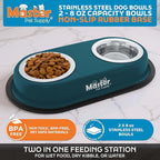 Master Pet Supply Double Dog Bowls Set with Elevated Base and 2 (8 oz) Stainless Steel Removable Dishes (Emerald Sea) – Double Cat Food Water Bowl, Dog Puppy Food Bowl Set, Rust Resistant