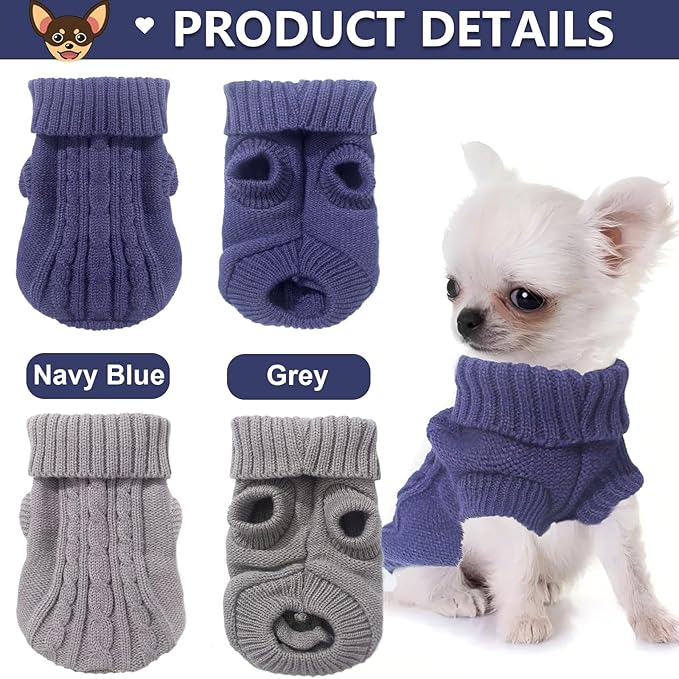 2 Pack Dog Sweaters for Small Dogs, Chihuahua Yorkie Sweater, Dog Clothes Winter Warm Pullover Sweaters, Pet Cat Clothing Cold Weather Puppy Clothes Outfits (XX-Small)