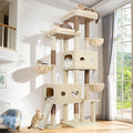 Globlazer 81" Cat Tree Tower for Large Cats, Heavy Duty Cat Tree for 6 Maine Coons & Ragdolls, Multi-Level Stable Activity Center with 3 Hammocks 7 Sisal Posts 2 Condos & Scratching Board, F81D, Beige