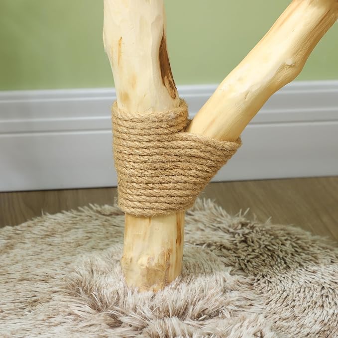 PawHut Cat Tree Tower, 35 Inch Modern Cat Tree for Indoor Adult Cats with Wooden Natural Branch Scratching Posts, Cat Bed & Rope Cat Toy, Brown