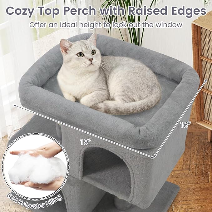 Tangkula Small Cat Tree for Indoor Cats, 25.5 Inch Cat Tower with Sisal Scratching Posts, 2 Large Cat Condos with Padded Top Perch, Modern Cat Climbing Furniture for Adult Cats & Kittens (Light Gray)