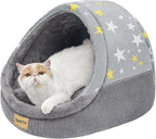Jiupety Cute Cat Beds for Indoor Cats, Cat Cave Bed for Kittens, Burrowing Cat Bed & Puppy Bed with Anti-Slip Bottom, Washable Removable Cushion, L(19"x17"x16"), Gray Star