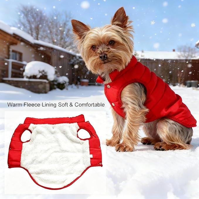 Dog Jacket Waterproof Fleece Dogs Vest Large Dog Coats for Winter Cold Weather Warm Dogs Puffer Jacket Puppy Coat Red Pet Jackets Cat Coats M