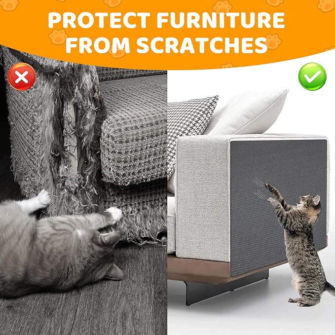 Cat Scratching Mat Self-Adhesive, 157.5'' x 15.8'' Trimmable Cat Scratch Pads Furniture Protector, DIY Climbing Cats Scratching Carpet for Couch, Door Frame or Wall Corner Protector (Dark Gray)