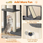 Tangkula 71 Inch Tall Cat Tree, Multi-Level Large Cat Tower with Scratching Posts & Sisal Board & Ladder, 2 Removable Condos, Perch, Bed, Dangling Balls, Modern Linen Fabric Cat Tree for Indoor Cat
