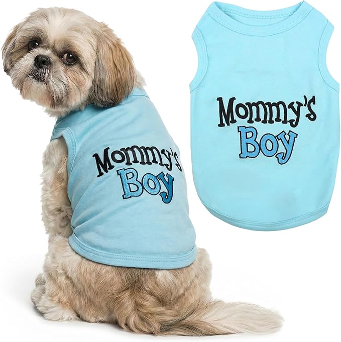 Parisian Pet Dog Shirt – 100% Cotton Shirts for Medium Dogs – Blue Sleeveless Puppy Clothes – Lightweight and Breathable Dog Apparel – Boy Dogs Clothes - Stretchy Mommy’s Boy Pet Shirt