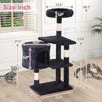 Cat Tree, 36 Inches Indoor Cat Tree Tower Condo, Natural Sisal Cat Scratching Post with Cozy Bed, Small Cats Tree for Kittens, Soft Perch & Cute Toys, Dark Grey