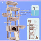 Hey-brother Cat Tree Tower, Scratching Posts with Extra Large Platform and Basket, Specious Condo, 2 Cozy Hammocks, Scratch Board for Indoor Adult Cats, Maine Coon 71.7 inches, Muchroom MPJ080MU