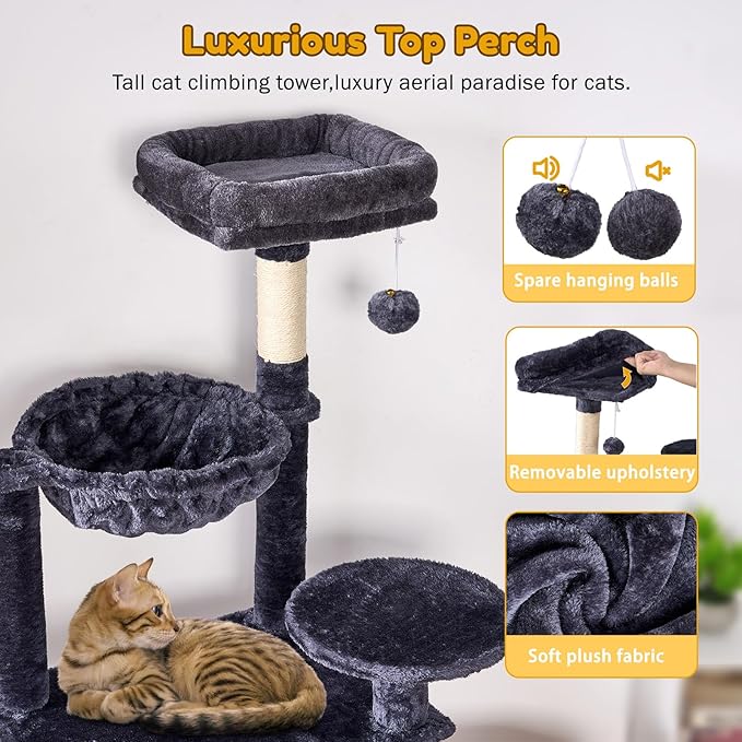 Tall Cat Tree,63 Inch Cat Tower for Indoor Adult Cats,Large Cat Stand with Scratching Post,2 Baskets,Plush Perch,Dark Gray