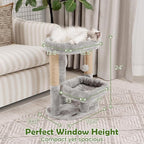 Cat Tree for Indoor Cats, 2-Tier Cat Tower with Padded Donut Beds, Stable Structure, Sisal Scratching Posts & Hanging Ball Toy, Modern Cat Furniture (Light Grey)