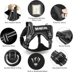 Tactical Dog Harness and Leash Set Small Sized Dog,Heavy Duty No Pull Service Dog Vest and 10 Patches with Dog Seat Belt,Reflective Adjustable Pet Harness for Training Walking Hiking Black S