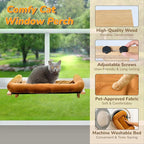 [Ready to Gift] PURRHOUSE 45LBS Cat Window Perch with Bolster, Hammock Seat with Plywood & Metal Frame, Cat Bed for Windowsill, Bedside and Cabinet (Natural Wood & Brown Cushion, 24.8''W x 9.4''H)