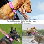 DAGANXI Tactical Dog Collar, Adjustable Military Training Nylon Dog Collar with Control Handle and Heavy Metal Buckle for Medium and Large Dogs, with Patches and Airtags Case (XL, Pink)