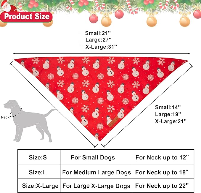 ADOGGYGO Christmas Dog Bandana, Snowman Xmas Pet Scarf, Premium Durable Fabric, Christmas Bandanas for Medium Large Dogs Pets (Large)