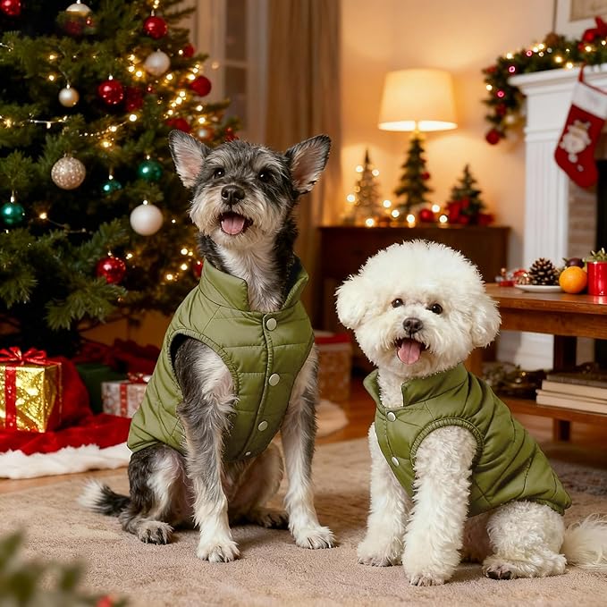 Dog Jacket Waterproof Fleece Dogs Vest Small Dog Coats for Winter Cold Weather Warm Dogs Puffer Jacket Puppy Coat Green Pet Jackets Cat Coats M
