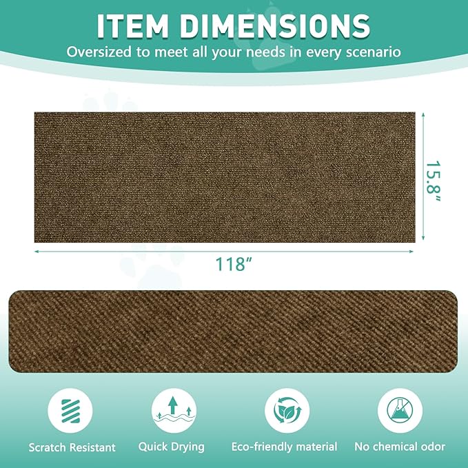 Cat Scratch Furniture Protector for Couch, Wall & Door Guard, Trimmable Self-Adhesive Scratch Pad, DIY Climbing Mat, Deterrent, Scratching Post Replacement (118''x15.8'', Brown)