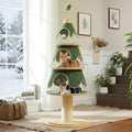 Modern Cat Tree-51.2" Cat Christmas Tree w/Thick Scratch Post(φ5.4in), Wood Cat Tower w/ 3 Condos-Heavy Duty Furniture w/Metal Frame & Replaceable Mat for Indoor Kitty, Green