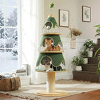 Modern Cat Tree-51.2" Cat Christmas Tree w/Thick Scratch Post(φ5.4in), Wood Cat Tower w/ 3 Condos-Heavy Duty Furniture w/Metal Frame & Replaceable Mat for Indoor Kitty, Green
