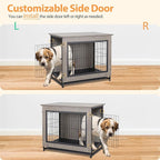 Shintenchi Dog Crate Furniture, Double-Doors Kennel Indoor with Removable Tray, End Table Dog House for Small Medium Breed, 32.5" L, Grey