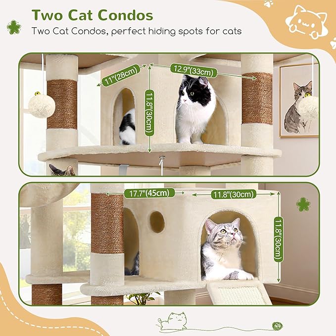 Globlazer 83 in Multi-Level Large Cat Tree Tower with Larger Cat Condo Furniture with Hammock/Cozy Pussycat Perches/Sisal Scratching Posts/Pet House/Wide Base, Beige