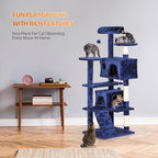 Multi-Level Cat Tree Tower with Condos, 54" Tall Cat Activity Center with Plush Perches and Toys, Space Saving Pet Playhouse for Kittens and Cats (Blue)