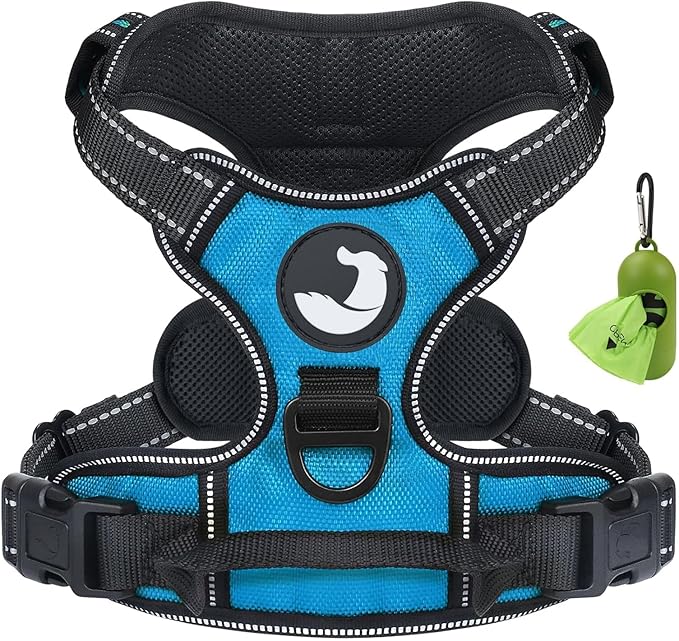 Joytale No Pull Dog Harness for Large Dogs, Reflective Pet Vest with Front Clip, Adjustable Soft Padded Harnesses with Easy Control Handle for Training and Walking, Sky Blue, L