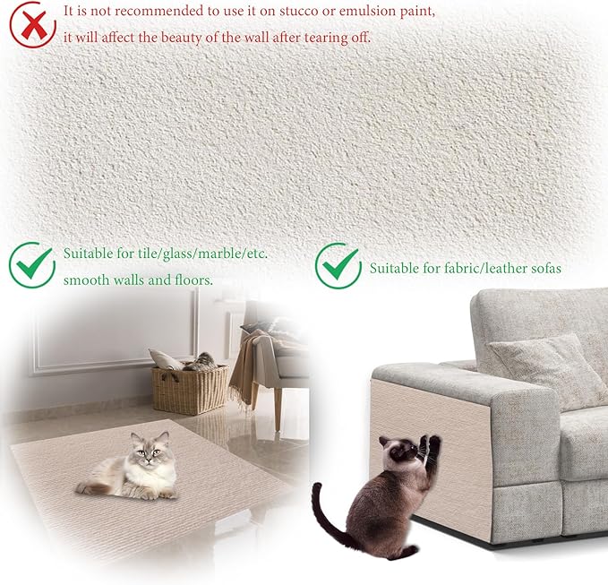 4 Pack Total 24"x 24" Cat Scratch Mat for Couch Furniture and Wall Protector | Trimmable Self-Adhesive Cat Scratch Furniture Protector (Beige)