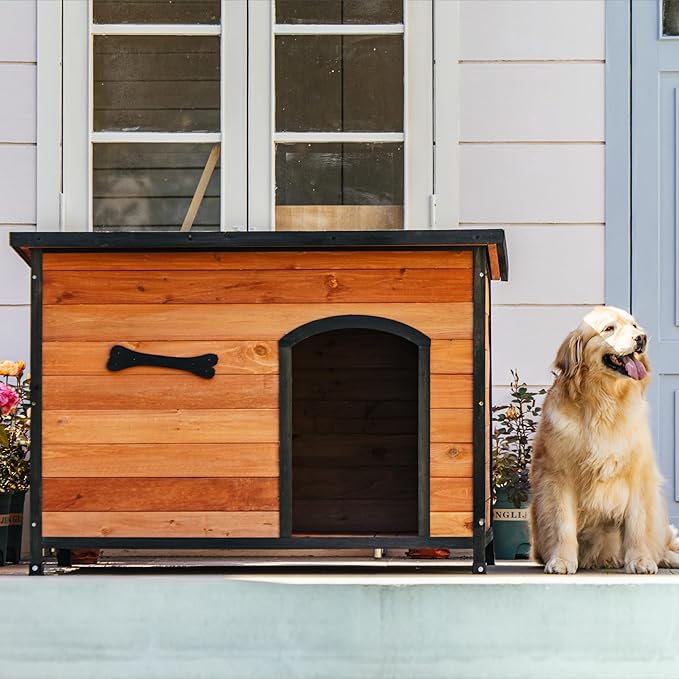 Large Solid Wooden Dog House,Suitable for Both Indoor and Outdoor, Suitable for Large Dogs and Animals of the Following Size, Easy to Clean,Can DIY,45.75" W x 31.25" D x 32.5" H,Brown
