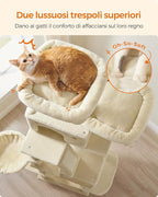 Feandrea Cat Tree, 81.1-Inch Large Cat Tower, Multi-Level Plush Condo with 13 Scratching Posts, 2 Perches, 2 Caves, Basket, Hammock, Pompoms, Beige UPCT190M01