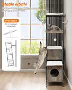 Modern Wood Cat Tree Tower for Indoor Cats Large Adult - 67 Inch Tall Multi-Level Heavy Duty Cat Condo Trees Furniture with Caves Perch Bed Scratching Board -XL Big Wooden Kitty House