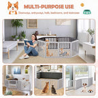 Dog Gate Pet Gate for House, Stairs, Hallways, Doorways 82x24 Inch 4 Panels Foldable Dog Fence for Indoor Extra Wide Wooden Grey