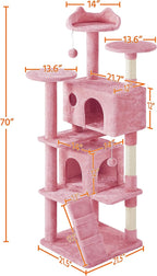 Topeakmart 70in Cat Tree, Multi-Level Cat Tower with Scratching Post Dangling Ball and Condos Cat Furniture for Indoor Cats, Pink