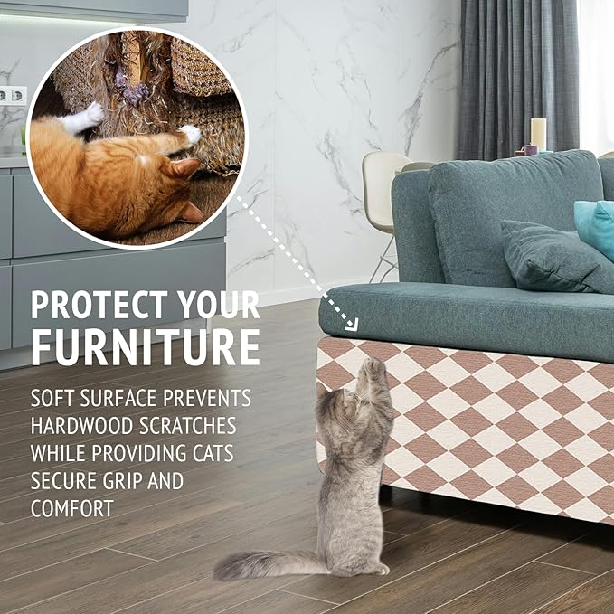 Cat Scratch Furniture Protector,2 PCS Self-Adhesive Cat Scratching Mats,Trimmable DIY Carpet for Couches,Cat Trees and Door,Scratching Post Tower Replacement Pads(39.4"x15.8",Beige-Lattice)