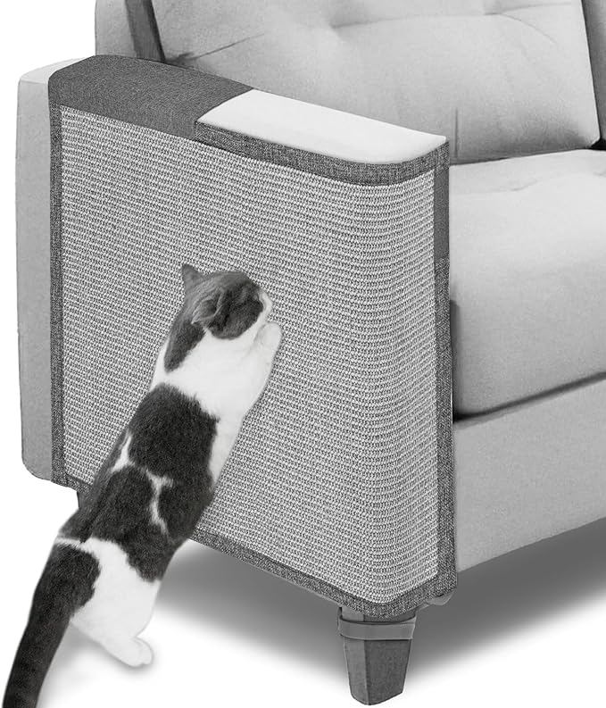 Cat Scratch Couch Protector,23.6" L*19.6" W Scratching Furniture Protector Pad,Cat Scratch Sofa Arm Sheild with Grey Natural Sisal for Protecting Couch Sofa Chair Furniture (Grey/Right Hand)