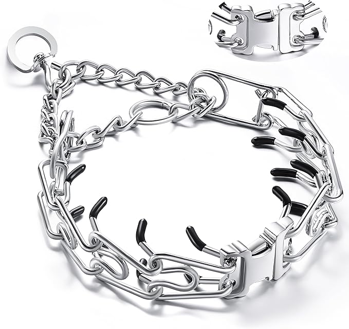Dog Training Collar, Adjustable Stainless Steel Collar with Quick Release Buckle for Small Medium Large Dogs (XL/Neck Girth 16.9"-22.2")