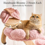 797Audio Flower Cat Tree, 48" Wood Branch Cat Tower, Pink Cloud Cat Tree with Scratching Post for Indoor Adult Cats, Luxury Cat Tree with Cozy Perches & Interactive Squeaky Hanging Toy