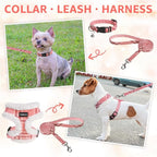 SCENEREAL Small Dog Harness Collar and Leash Set, Mesh Plush No Pull Puppy Vest Harness, Warm Fleece No Chock Small Pet Halter for Outdoor Walking Training, Pink Plaid S