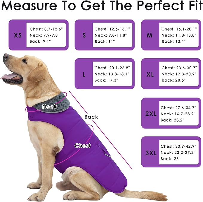 Dog Coat, Waterproof Dog Winter Jacket with Pocket, Reflective Adjustable Pet Snow Vest, Warm Cozy Fleece Sweater for Small Medium Extra Large Dogs - Purple, L