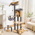 797Audio Wood Modern Cat Tree, 61.5" Cat Tower with Sisal Scratching Posts, Cat Condo, Capsule, Hamnock and Spinner Toy,Solid Wooden Aesthetic Multi-Level Cat Climbing Tree for Adult Indoor Cats-Gray